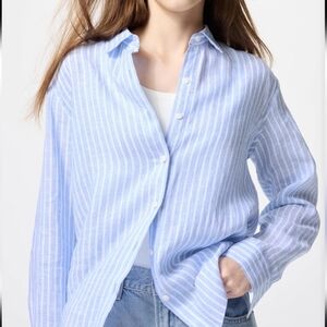 Uniqlo Linen Blue and White Striped Shirt